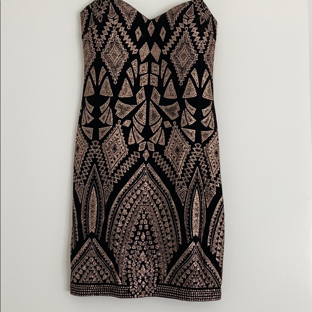 NWT black/gold glitter strapless bodycon dress